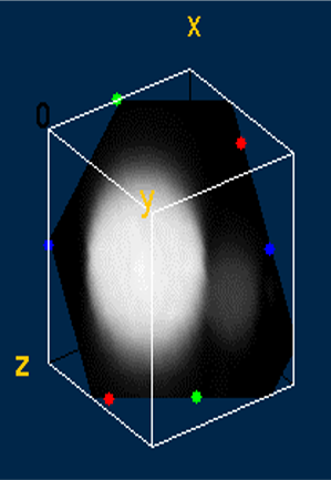 a 3D image of a large white oval and a smaller less bright sphere.